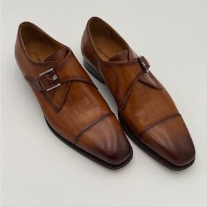Magnanni Men's Marco II Monk Strap Leather Dress Shoes in Cognac size 10.5